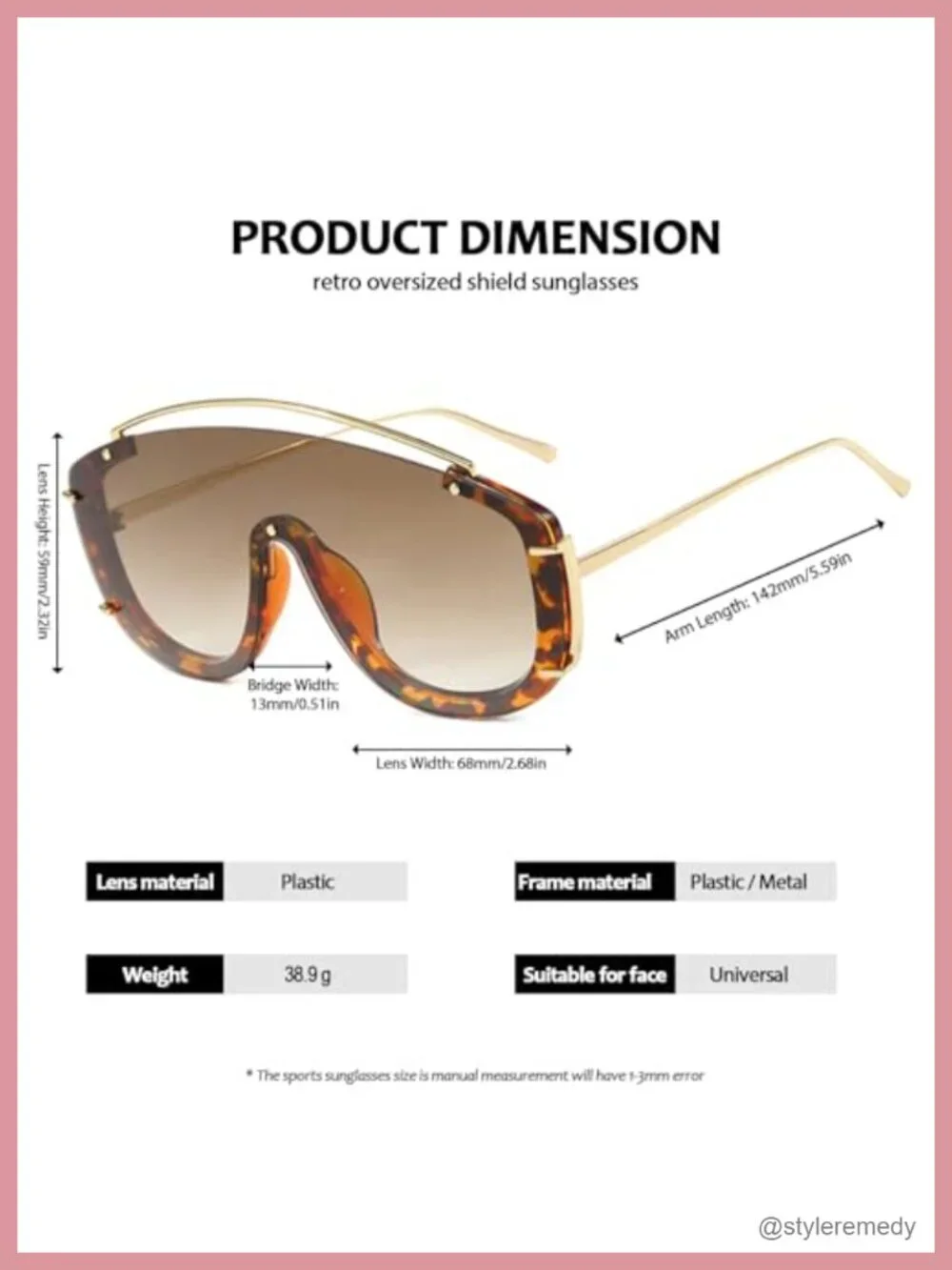 Retro Oversized Shield Sunglasses Women UV400 Protection Plastic Frame Square